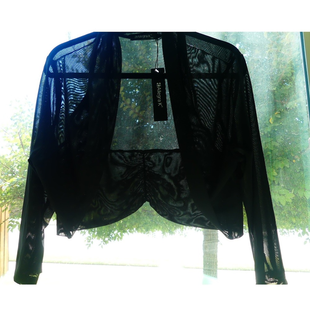 Allegra K Womens Black Sheer Mesh Bolero Shrug Cropped Open Front Cardigan XXL